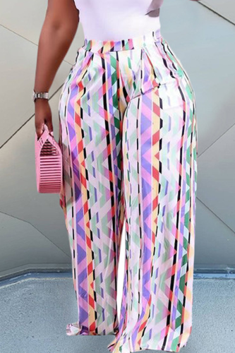 Multicolor Casual Geometric Print Pocket Plus Size