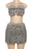 Grey Sexy Backless Strapless Sleeveless Two Pieces