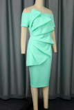 Red Elegant Solid Color Ruched Off Shoulder Wrapped Skirt Dresses