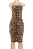 Leopard Print Sexy Leopard Print Sequins Strapless Wrapped Skirt Dresses