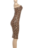 Leopard Print Sexy Leopard Print Sequins Strapless Wrapped Skirt Dresses