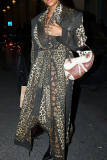 Leopard Print Casual Leopard Print Strap Design Turndown Collar Outerwear