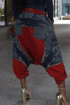 Purplish Red Casual Contrast Harlan Denim Jeans