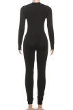Black Casual Letters Patchwork O Neck Skinny Jumpsuits