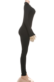 Black Casual Letters Patchwork O Neck Skinny Jumpsuits