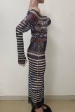 Black Sexy Print Off Shoulder Long Dresses