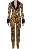 Leopard Print Sexy Leopard Print Deep V Neck Skinny Jumpsuits