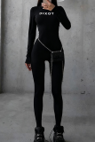 Black Casual Letters Patchwork O Neck Skinny Jumpsuits