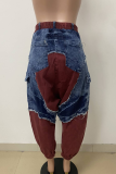 Purplish Red Casual Contrast Harlan Denim Jeans