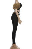 Black Sexy Solid Color Hollow Out Strapless Two Pieces
