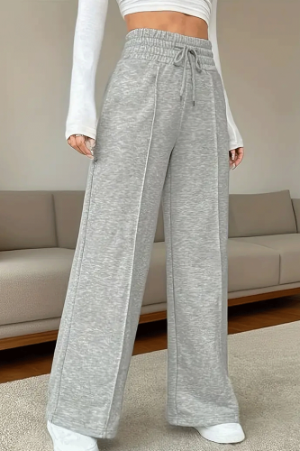 Grey Casual Solid Color Draw String Loose Mid Waist Conventional Patchwork Bottoms