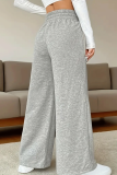 White Casual Solid Color Draw String Loose Mid Waist Conventional Patchwork Bottoms
