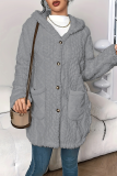 Black Casual Solid Color Pocket Cardigan Collar Outerwear