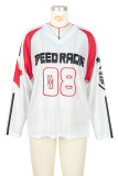 Red Casual Letters Contrast V Neck Tops