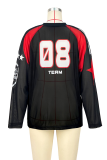 Red Casual Letters Contrast V Neck Tops