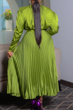 Green Elegant Solid Color Pleated V Neck Plus Size Two Pieces