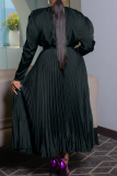 Green Elegant Solid Color Pleated V Neck Plus Size Two Pieces