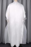 White Casual Solid Color Sequins V Neck Long Dresses