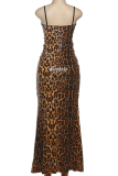Leopard Print Sexy Leopard Print Lace Sequins Spaghetti Strap Long Dresses