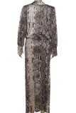 Snake Print Sexy Snakeskin Print High Slit Deep V Neck Long Dresses