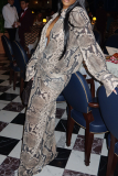 Snake Print Sexy Snakeskin Print High Slit Deep V Neck Long Dresses