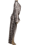Snake Print Sexy Snakeskin Print High Slit Deep V Neck Long Dresses