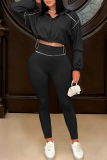 Tangerine Red Casual Solid Color Zipper Zipper Collar Long Sleeve Two Pieces