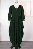 Green Elegant Solid Color Ruched V Neck Long Plus Size Dresses