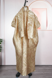 Champagne Casual Solid Color Sequins V Neck Long Dresses