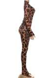 Leopard Print Casual Leopard Print Patchwork O Neck Long Sleeve Two Pieces