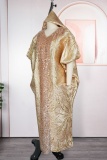 Champagne Casual Solid Color Sequins V Neck Long Dresses