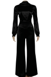 Black Casual Solid Color Backless Turtleneck Long Sleeve Two Pieces