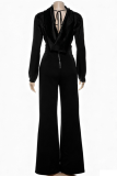 Black Casual Solid Color Backless Turtleneck Long Sleeve Two Pieces