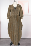 Green Elegant Solid Color Ruched V Neck Long Plus Size Dresses