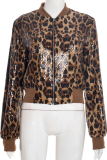 Brown Casual Leopard Print Zipper Zipper Collar Outerwear