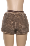 Brown Casual Solid Color Patchwork Straight Mid Waist Patchwork Bottoms