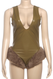 Brown Sexy Solid Color Patchwork Spaghetti Strap Skinny Jumpsuits