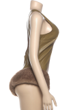 Brown Sexy Solid Color Patchwork Spaghetti Strap Skinny Jumpsuits