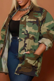 Army Green Casual Camouflage Print Buckle Turndown Collar Plus Size Overcoat