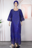 Green Casual Solid Color Hot Drill O Neck Long Plus Size Dresses