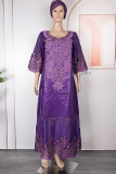 Green Casual Solid Color Hot Drill O Neck Long Plus Size Dresses