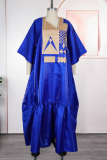 Orange Casual Embroidery Contrast V Neck Long Dresses