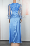 Blue Elegant Solid Color Sequins O Neck Long Plus Size Dresses