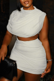 White Sexy Solid Color Hollow Out O Neck Wrapped Skirt Dresses