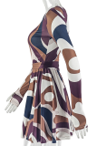 Brown Sexy Print Strap Design Oblique Collar Printed Dresses