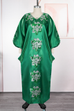 Green Casual Sequins V Neck Long Dresses