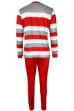 Red Casual Letters Contrast O Neck Long Sleeve Two Pieces
