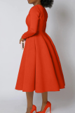 Tangerine Red Elegant Solid Color Zipper O Neck A Line Plus Size Dresses
