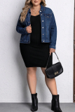 Deep Blue Casual Solid Color Buckle Turndown Collar Plus Size Overcoat
