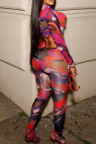 Red Casual Print Patchwork O Neck Long Sleeve Two Pieces